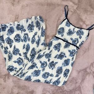 Vintage‎ Y2K Blue Rose Slip Dress, spring dress, velvet, tie back dress